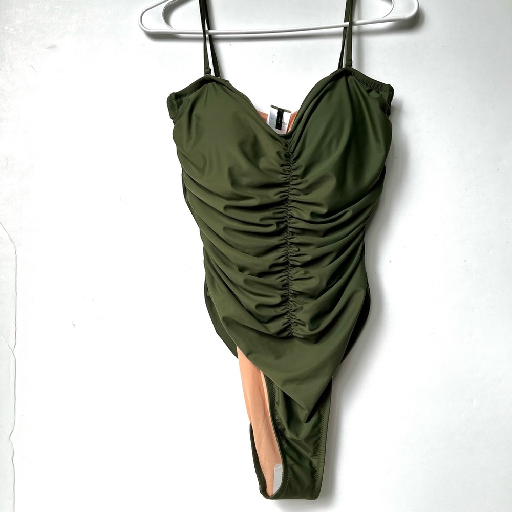 NWOT  J. Crew Ruched One Piece Swimsuit with Removable Straps Olive Gree… - Picture 2 of 12